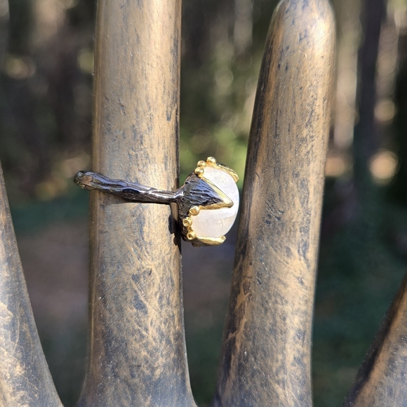 Moonstone 8k Sterling Gold & Rhodium Ring Sz8 - Picture 7 of 16